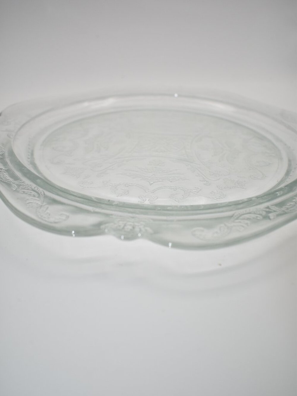 Vintage Indiana Glass Company Clear Dinner Plates Floral Scroll (4 Available)